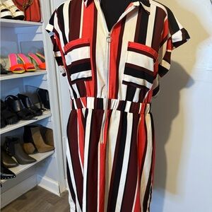 Express Striped Orange, Burgundy and Black Dress
